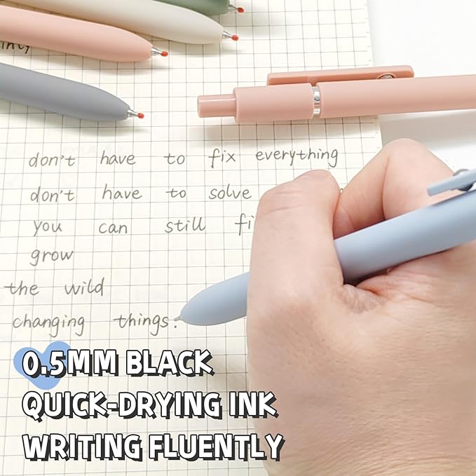 6 Pcs Gel Pens 0.5mm Quick Dry Black Ink Pens Fine Point Smooth Writing Pens, Cute Office and School Supplies Gifts for Women Teacher Students (6 Pcs Morandi Silver)