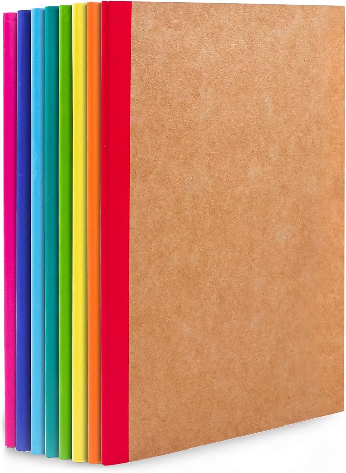 feela 8 Pack Composition Notebooks Bulk, Kraft Cover Lined Blank College Ruled Composition Travel Journals with Rainbow Spines For Women Students Business, 60 Pages, 8.3”x 5.5”, A5, 8 Colors
