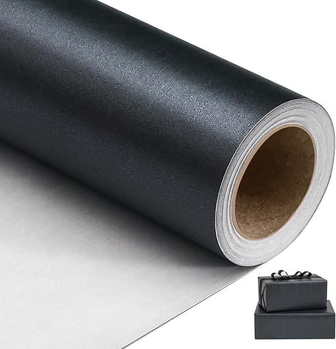 NESCCI Matte Carbon Black Wrapping Paper,Solid Color Pearly-Lustre Paper,Gift Wrapping Paper,Perfect for Wedding,Birthday, Christmas,Baby Shower,DIY Bouquet (17 Inches X 32.8 Feet)