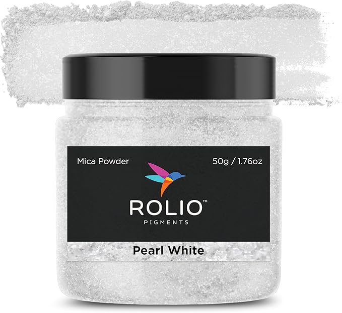 Rolio Premium Mica Powder - Pearl White (50G / 1.76oz) - 1 Jar of White Pigment Powder for Epoxy Resin, Dye, Soap Making, Nail Polish, Paint, Candle Making, Bath Bombs, Slime