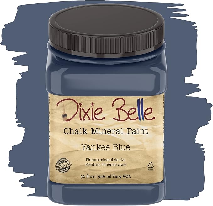 Dixie Belle Paint Company Chalk Finish Furniture Paint - Yankee Blue (32oz) - Matte Cool Navy Chic Chalk Mineral DIY Furniture Paint