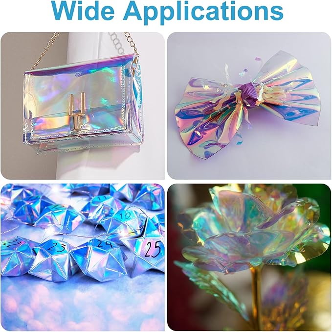 MECCANIXITY Holographic Clear PVC Vinyl Film Holographic PVC Fabric Waterproof Dichroic Film 12 x 48 Inch for Handbags Bows Earrings DIY Craft,Laser Orange Color