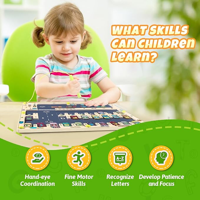 Magnetic Alphabet Maze Letter Puzzle Board, NOWRICH Montessori Toys for 2 3 4 5 Years Old Boys Girls, Magnet Alphabet Learning Car Parking Maze Toys for Kids 3-5, Birthday Gifts for Toddler