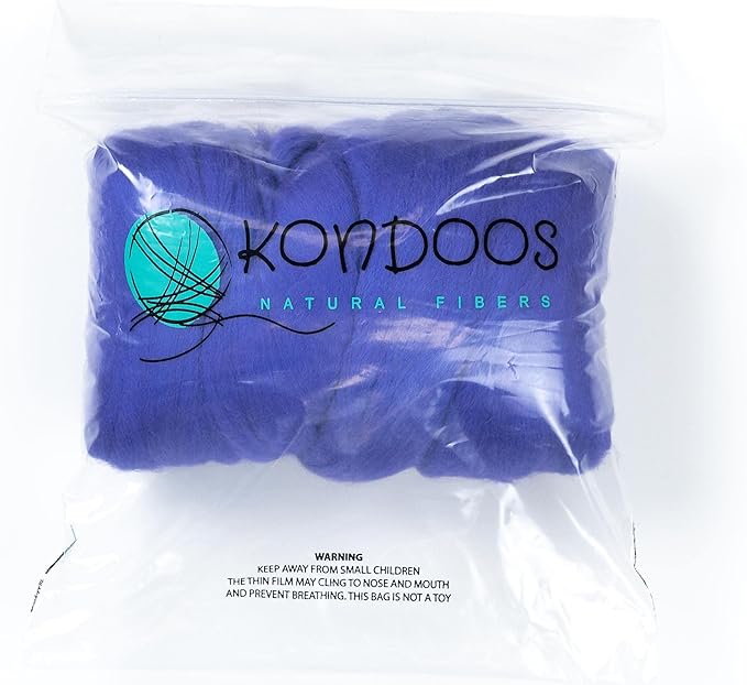 Kondoos Colored Natural Wool roving, 8 OZ. Best Wool for Needle Felting, Wet Felting, handcrafts and Spinning. (Purple)