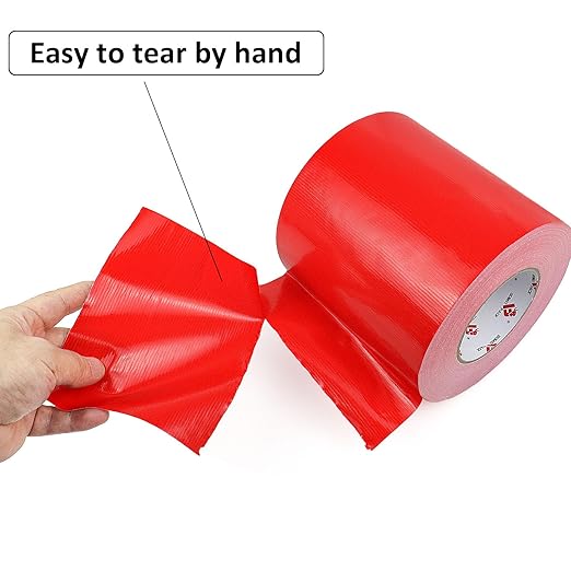 BOMEI PACK 6" Red Duct Tape,Wide Roll,6 Inches x 60 Yards,9 Mil Thick Heavy Duty,Waterproof,Flexible,No Residue and Tear by Hand,Multi-Use for Indoor & Outdoor Repairs