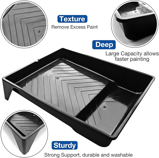 Great Andrew 6 Pack Paint Tray Liners 9 Inch, 3 PC Sturdy Plastic Tray with 3 PCS Disposable Paint Tray Liners, Paint Roller Trays, Paint Pan Liners for DIY Painting Projects, Walls, Furniture