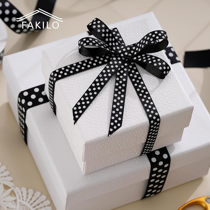 Polka Dot Grosgrain Ribbon 3/8 Inch, 25 Yards Spool Black and White Dot Craft Ribbon for Christmas Gift Wrapping DIY Crafts Hair Bows Wedding Party Decor Sewing and Home Decoration