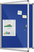 38"x28" Enclosed Bulletin Board, Lockable Weather-Resistant Aluminum Cork Noticeboard for School & Office, Silver Frame w/Blue Flet