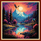 Foxhool Beginners Cross Stitch Kits Stamped Full Range of Embroidery Kits for Adults DIY Cross Stitches kit Embroidery Patterns for Needlepoint kit-Moonlight Scenery 18x18 inch