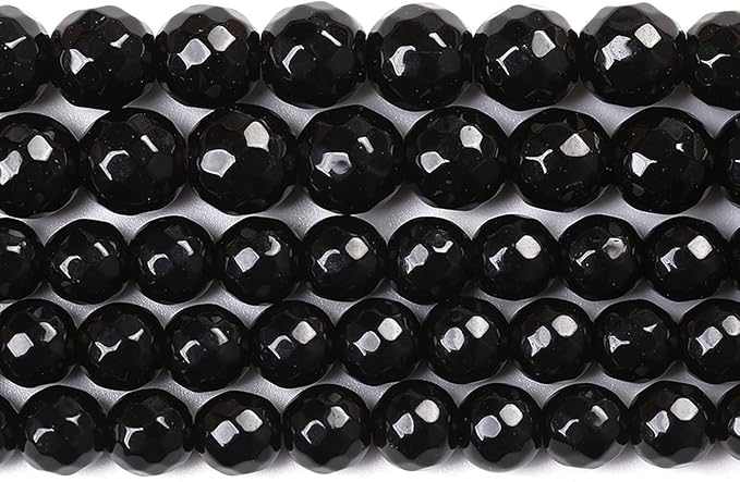 45pcs 8mm Natural Faceted Black Agate Stone Beads for Jewelry Making Energy Healing Beads DIY Bracelet Necklace Accessories 15" (8mm, Faceted Black Agate)
