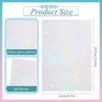 SHENLIU 60 Sheets Holographic Laminate Sheets Clear Glitter Vinyl Sticker Paper Holographic Overlay Self Adhesive Waterproof Transparent Film for Sticker Paper, 11.7 x 8.3 Inch (Gem Patterns)
