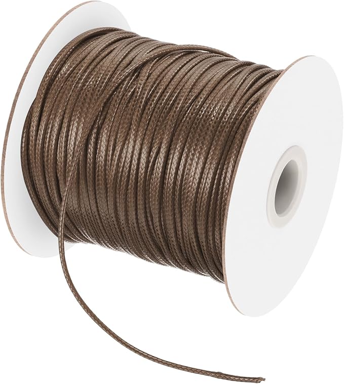 MECCANIXITY Waxed Cord 2mm Waxed Polyester Cord 98 Yard Wax String for Bracelet Making, Necklaces, Beading, Jewelry Making and DIY Crafts(Brown)