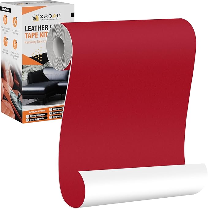 Leather Repair Tape, 4.7x63 inch Leather Patches for Furniture, Self Adhesive Leather Repair Patch for Sofas, Couches, Leather Covers, Seats, Chairs, Vinyl Repair Tape Red-Fine Grain