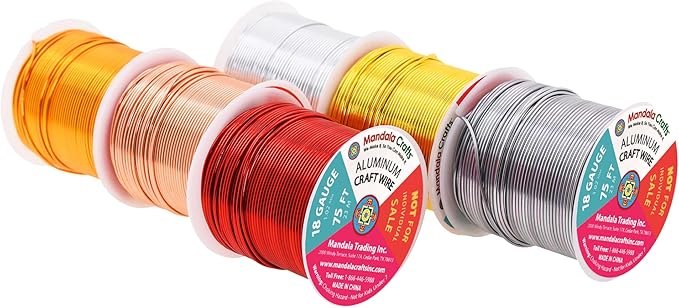 Mandala Crafts 18 Gauge Anodized Aluminum Craft Wire for Jewelry Making - 450 FT Colored Flexible Silver Copper Light Gold Gray Gold Red Wire - Bendable for Bonsai Armature Crafting Sculpting