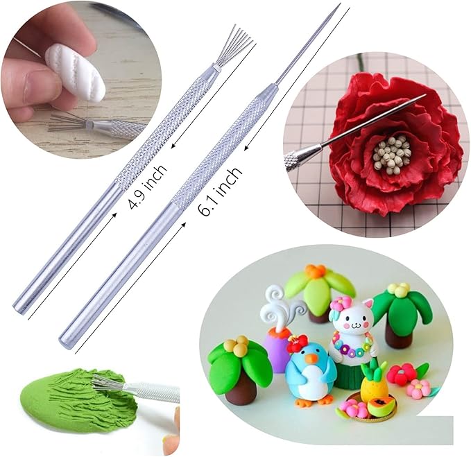 Artzuvs 14Pcs Ceramic Pottery Clay Ribbon Sculpting Tools Kit Wire Texture and Needle Detail Tool with Plastic Box for Carving, Modeling,Sculpture,Trimming