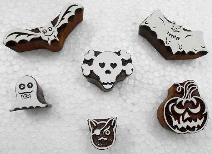 Handcarved Wooden Block Printing Stamps (Set of 6) for Textile Designing/ Craft printing pattern for Saree/ Scrapbookng/ Tattoo/ Halloween Designs