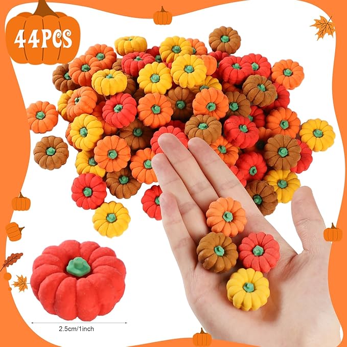44Pcs 3D Pumpkin Erasers Bulk, Halloween Fall Mini Erasers for Student Classroom Prizes, Game Reward,Treasure Box,Trick or Treats, Goody Bag Filler,Party Favors (44PCS)