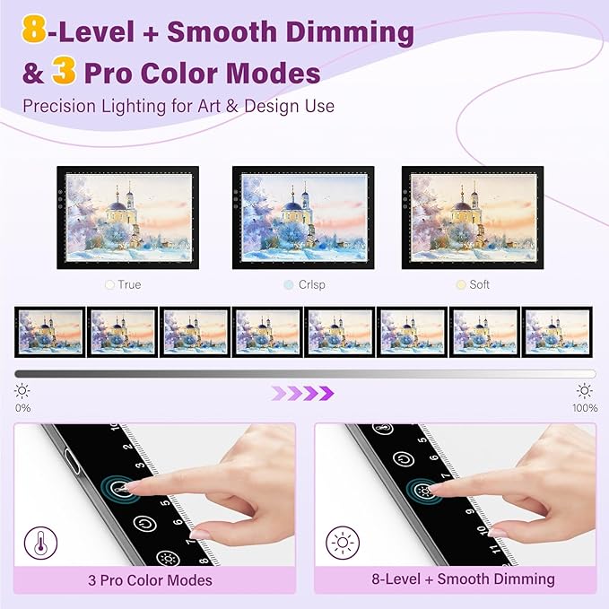 ZEXALIGHT A3 Light Box for Tracing, Light Pad for Diamond Painting with 8 Levels/Stepless Dimming Brightness and 3 Color Modes, Ultra-Thin Copy Board Light Table for Artists Tracing Drawing (Purple)
