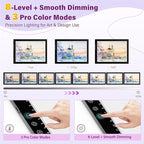 ZEXALIGHT A3 Light Box for Tracing, Light Pad for Diamond Painting with 8 Levels/Stepless Dimming Brightness and 3 Color Modes, Ultra-Thin Copy Board Light Table for Artists Tracing Drawing (Pink)