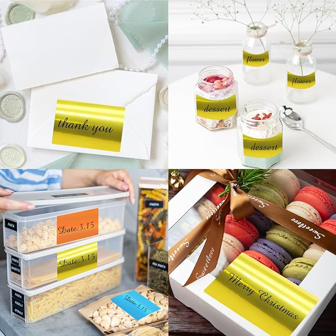 2" x 3" Gold Thermal Label Stickers,Waterproof Thermal Printer Sticker Labels for Gift Wrapping, Self-Adhesive Name Price Tag DIY Custom Logo Design (280 pcs,Gold)