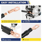 haisstronica 10pcs 1/0 AWG - 3/8"(M10) Battery Cable Lugs, Heavy Duty Copper Wire Lugs with 10pcs 3:1 Adhesive Heat Shrink Tubing,0 Gauge Wire Connectors Battery Terminal Connector,Battery Cable Ends
