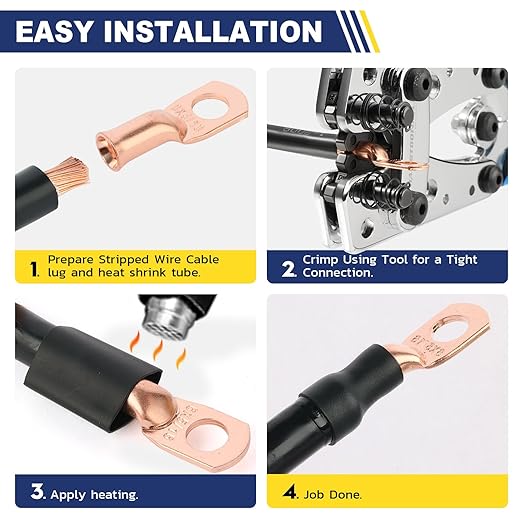 haisstronica 10pcs 1/0 AWG - 3/8"(M10) Battery Cable Lugs, Heavy Duty Copper Wire Lugs with 10pcs 3:1 Adhesive Heat Shrink Tubing,0 Gauge Wire Connectors Battery Terminal Connector,Battery Cable Ends