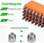 HARFINGTON 36pcs Metal Stamping Kit 5/64" (2mm) Steel Uppercase Letter and Number Punch Set (A-Z / 0-8 / "&" Symbol) Punch Press Tool with Case for Imprinting Metal Plastic Wood Leather