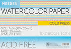 MEEDEN Watercolor Paper Block, 100% Cotton Watercolor Paper Pad of 20 Sheets, 140lb/300gsm, Acid-Free Art Paper for Watercolor, Gouache, Ink and More, 5" x 7" Cold Press