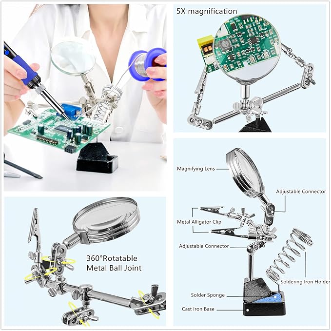 Soldering Iron Kit, 100W High-Power LCD Digital Soldering Iron, Circuit Board Repair Soldering Kit with Magnifying Glass Helping Hands, Adjustable Temperature Solder Welding Tools