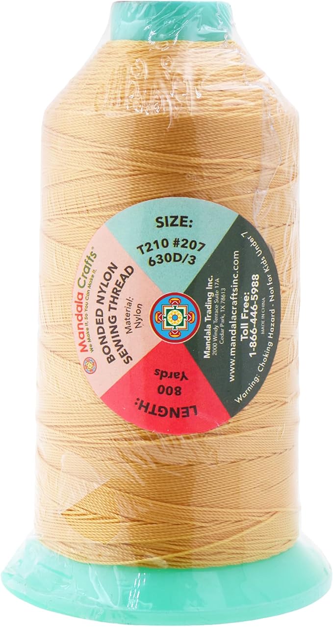 Mandala Crafts Bonded Nylon Thread Blonde Heavy Duty Sewing Threads - 800 YDs Size 207 630D T210 Tex 210 Thread for Leather Jeans Weaving Outdoor Marine Upholstery Threads