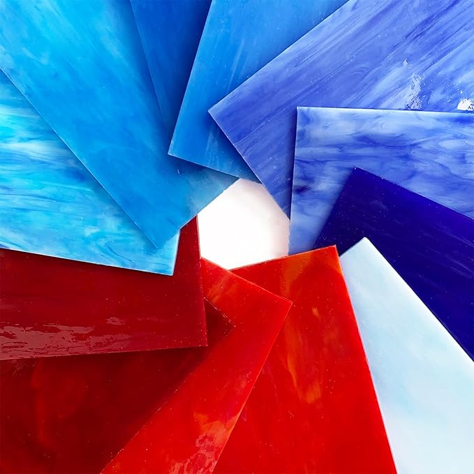 ILLUCKAI 12 Sheets Red+Blue Stained Glass Sheets, 6 x 4 inch Stained Glass Supplies for Stained Glass Beginners and Hobbyists