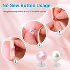 50 Sets Pearl Buttons No Sew Buttons for Clothes, 10mm Pearl Brooch Pins Reusable for Women, Pink Safety Pins for Dresses, Shirts, DIY Crafts, Fashion Decorative Accessories