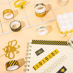 Whaline 12 Rolls Bee Washi Tape Foil Gold Honey Bee Washi Masking Tape 15mm Wide Bumblebee Honeycomb Daisy Print Decorative Adhesive Masking Tape for Scrapbook Gift Wrapping DIY Art Crafts