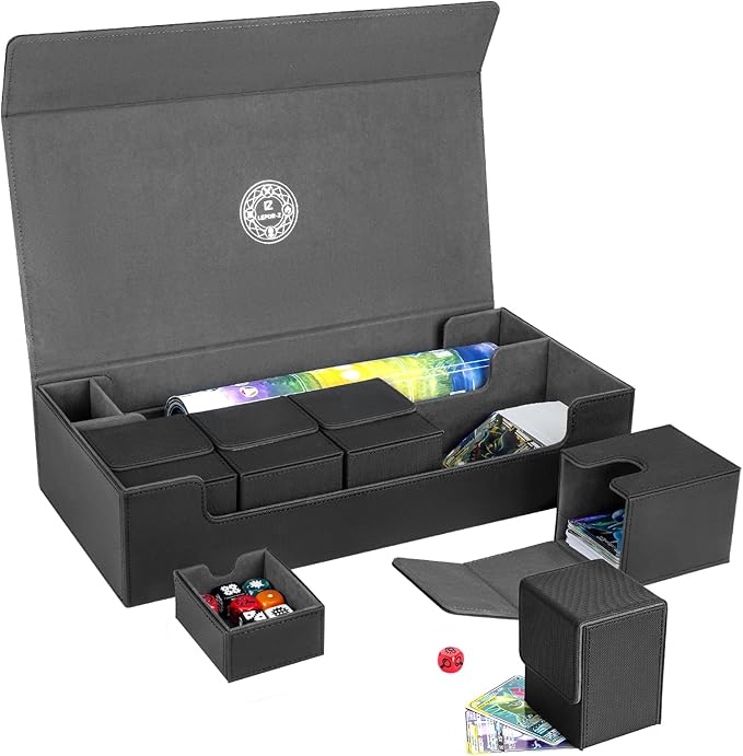 6 in1 Card Deck Box Set,X-Large Premium Trading Card Storage Case with 5 Small Box,Magnetic Game Deck Display Case Compatible with MTG/TCG/Yugioh/Magic/Commander(Black＆Grey)