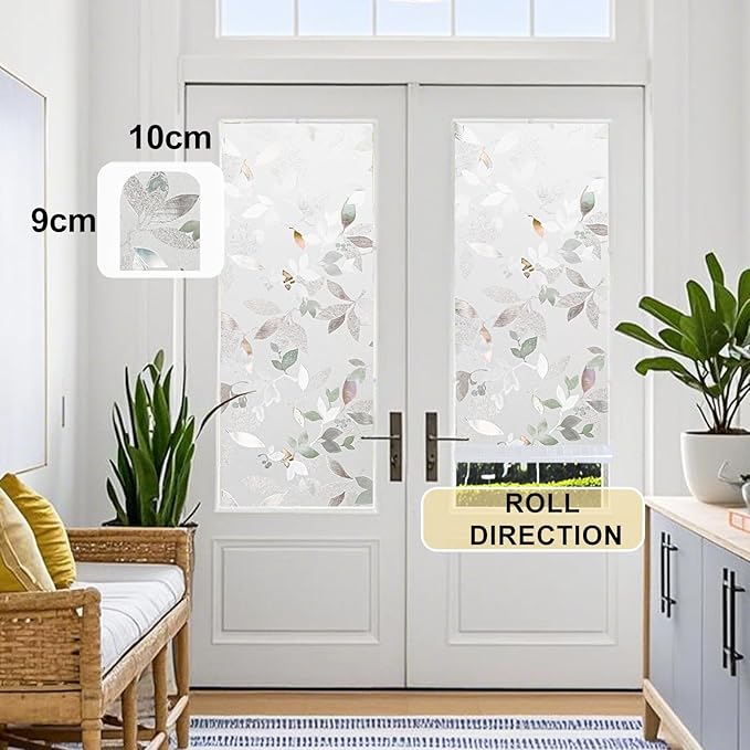 Window Privacy Film Decorative for Front Door, Bathroom Static Cling Stained Glass Sticker Opaque Heat Control UV Blocking Non-Adhesive for Home Windows 35.4 x 78.7 inches Magnolia