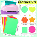 CHENGU 16 Pcs Craft Holes Punch Paper Punchers Scrapbook Punches with Craft Sticker Paper, Round, Star, Square, Heart, Flower, Wave Circle Shape(2 Inch,Multiple Styles)