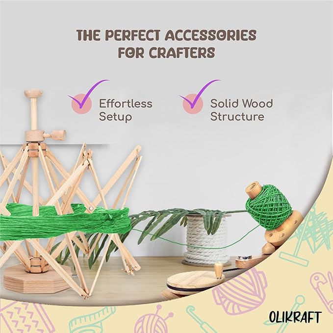 Olikraft Wooden Yarn Swift | Lightweight Reverse Yarn Umbrella Swifts | Ball Swift | Skein Winder | No Clamp Required (Patented)