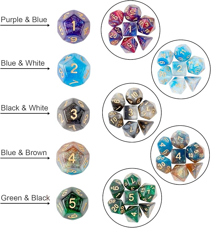 DND Dice Set (140 Pieces), Huuancy Polyhedral Dice for Dungeons and Dragons DND RPG MTG Table Games with 1 Large Flannel Bag, 20 Colors