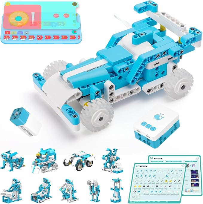 WhalesBot D1 21-in-1 STEM Coding Robot Kit for Kids (Ages 4+), 280+ Pieces Educational Building Set with APP-Controlled & Programming, 3D APP Guidance, Ideal Toy Gift for Boys & Girls