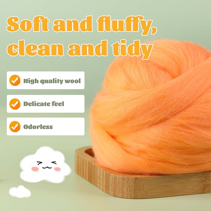 3.53oz Wool Roving Yarn, Wool Felting Supplies, Pure Wools, Chunky Yarn, Spinning Wool Roving for Needle Felting Wet Felting DIY Hand Spinning (Dark Orange)