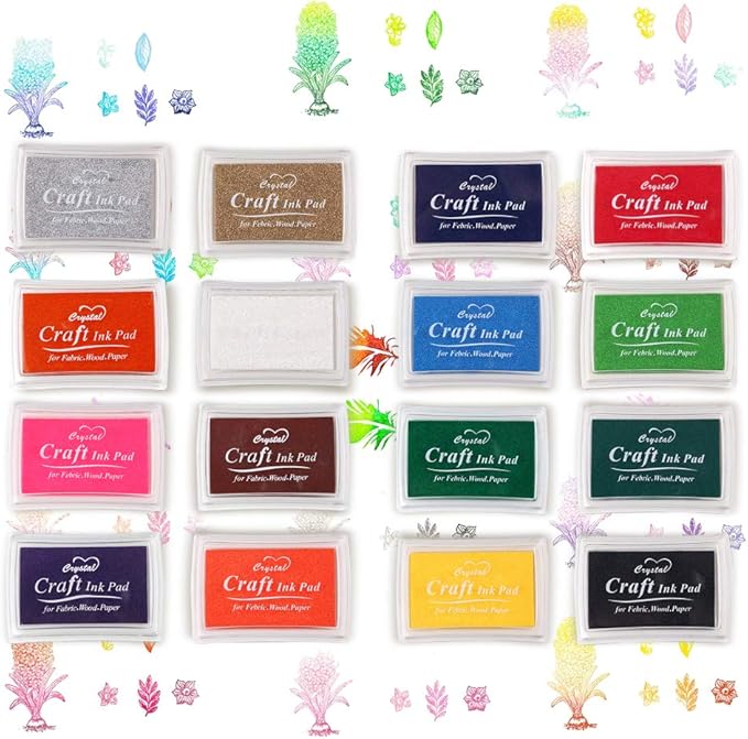 XoreArt Finger Ink Pads for Kids Washable Craft Ink Stamp Pads, 16 Color DIY for Rubber Stamps, Paper, Scrapbooking, Wood Fabric, Best Gift for Kids