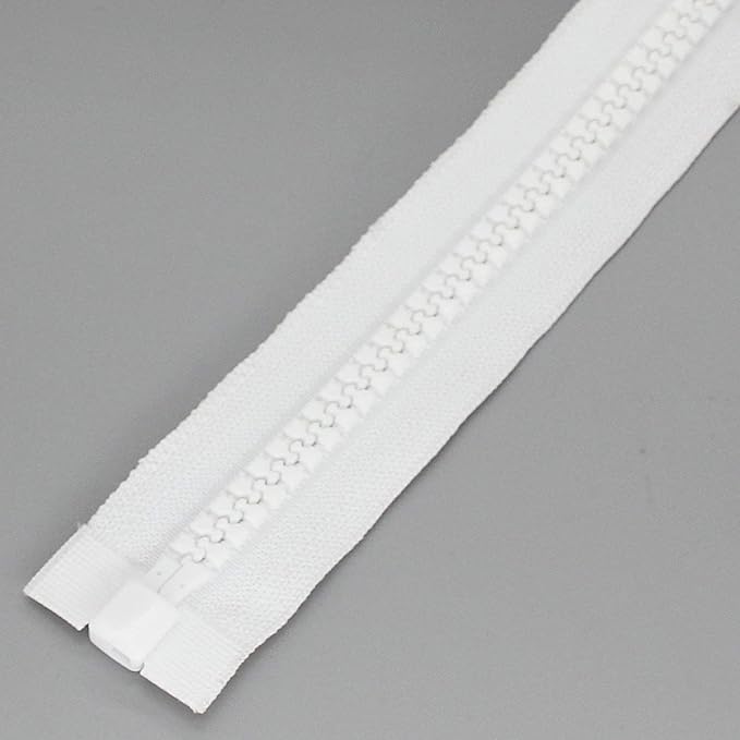 Leekayer 2PCS #10 48 Inch Heavy Duty Zippers for Sewing Separating Large Plastic Zippers White Tape with Double Pull Tab Slider, Sleeping Bag, Boat, Canvas, Cover, Trampoline, Dog Bed,Tent (48" 2pcs)