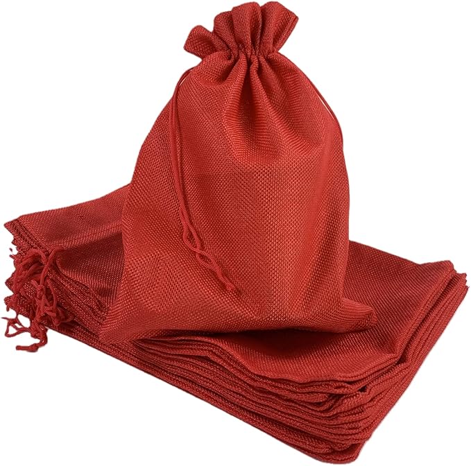 Palmhomee Pack of 12 Burlap Gift Bags with Drawstring Linen Jewelry Pouches Wedding Hessian Jute Bags for Birthday and Treat Pouches Party Wedding Favors Gift (8x12 Inch, Red)