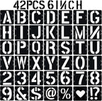 6 in Alphabet Number Stencils for Painting, 42 Pcs Reusable Letter Stencils for DIY Project Art Craft Spray Painting Templates Interlocking Stencil Kits for Wood Signs, Wall Art