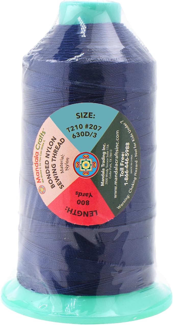 Mandala Crafts Bonded Nylon Thread Navy Blue Heavy Duty Sewing Threads - 800 YDs Size 207 630D T210 Tex 210 Thread for Leather Jeans Weaving Outdoor Marine Upholstery Threads