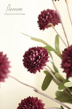 Floroom 5pcs Burgundy Faux Silk Mums Artificial Flowers, Bulk Fake Small Mini Chrysanthemums with Stems for DIY Wedding Centerpieces Floral Arrangements Vase Fillers Home Decorations