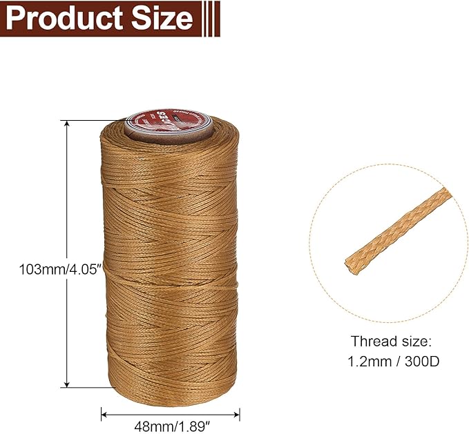 uxcell Flat Leather Sewing Waxed Thread, 140m / 153 Yards Polyester Wax String, 300D Wax Stitching Cord for Leather Crafts, Bookbinding, Bracelets Braided, Light Brown