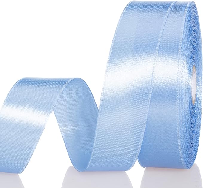 1 Inch Sky Blue Solid Satin Ribbon, 50 Yards Craft Fabric Ribbon for Gift Wrapping Floral Bouquets Wedding Party Decoration