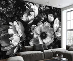 AFZEVEB-Black Peony Floral Wallpaper Vintage Large Flower Wall murals for Bedroom 182"x120"(Not Peel and Stick)
