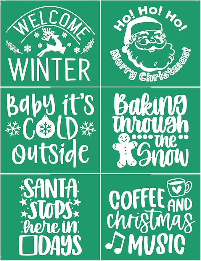 JAJADO Self Adhesive Reusable Silk Screen Stencil for Winter Holiday Christmas Painting on Wood, DIY Crafts, Coffee Shop, Xmas Party Ornament